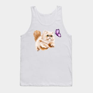 Fluffy cat chasing a butterfly Tank Top